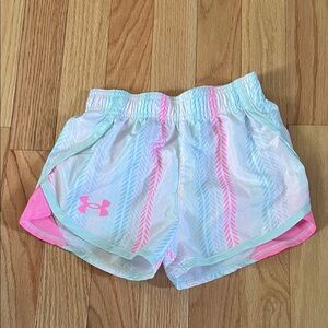 Under Armour Shorts Girls 4 Pink Blue Logo Running Athletic Outdoors Hiking